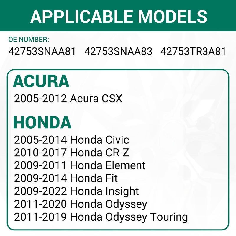 CDWTPS TPMS Sensor-315MHZ Tire Pressure Monitoring System for Honda&Acura-CSX, Civic,CR-Z,Element,Fit,Insight,Odyssey,Odyssey Touring Replace#42753SNAA81.42753SNAA83.42753TR3A81(Set of 4) - Image 2